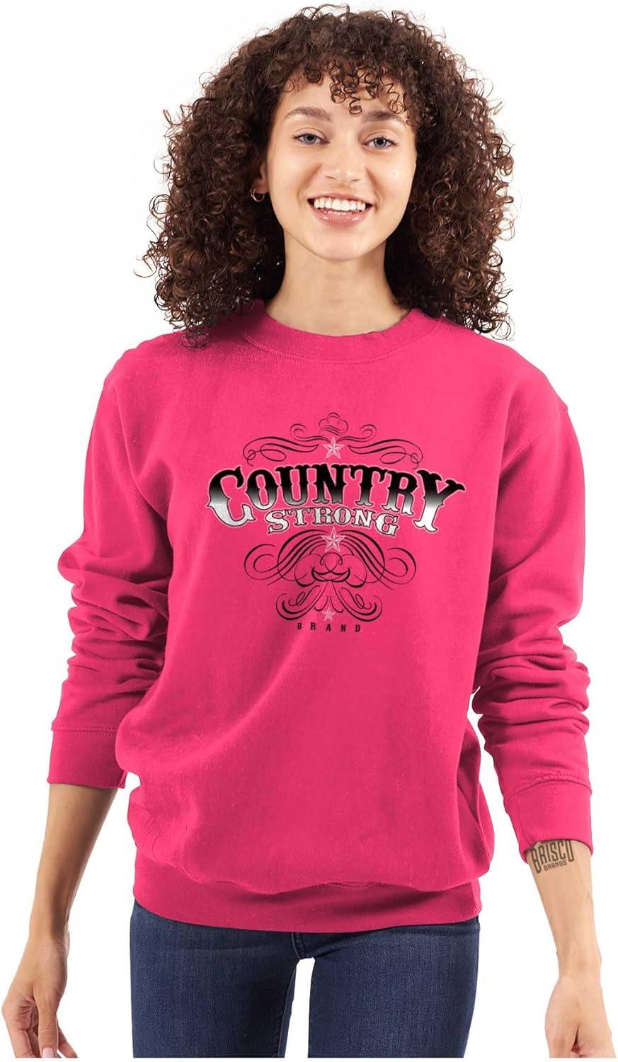 imageBrisco Brands Country Strong Western Stars Cowgirl Women Crewneck SweatshirtHeliconia