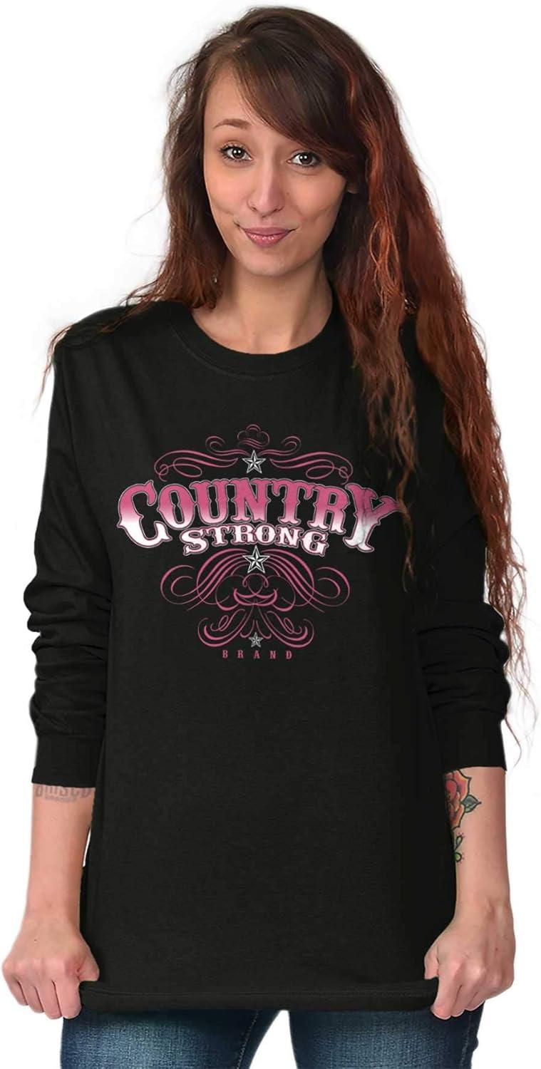 imageBrisco Brands Country Strong Western Stars Cowgirl Womens Long Sleeve T ShirtBlack