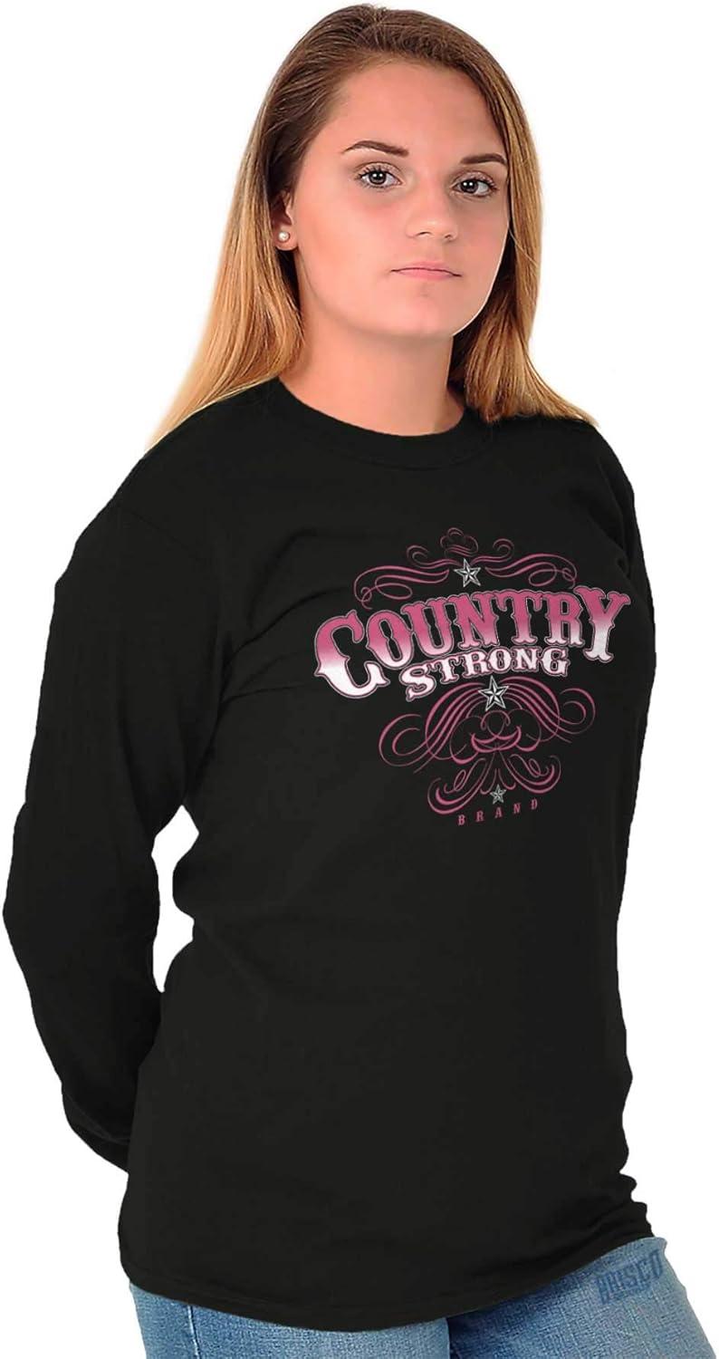imageBrisco Brands Country Strong Western Stars Cowgirl Womens Long Sleeve T ShirtBlack