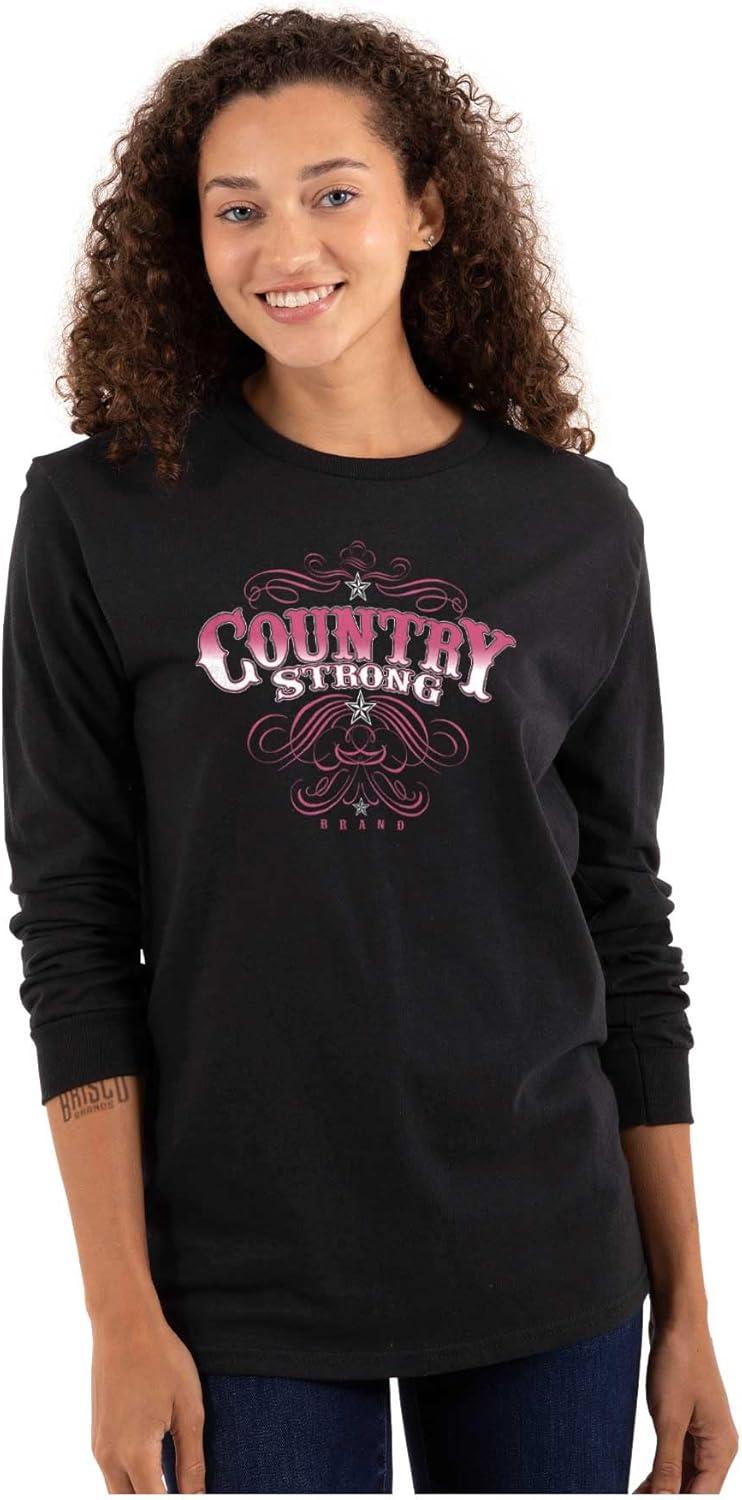 imageBrisco Brands Country Strong Western Stars Cowgirl Womens Long Sleeve T ShirtBlack