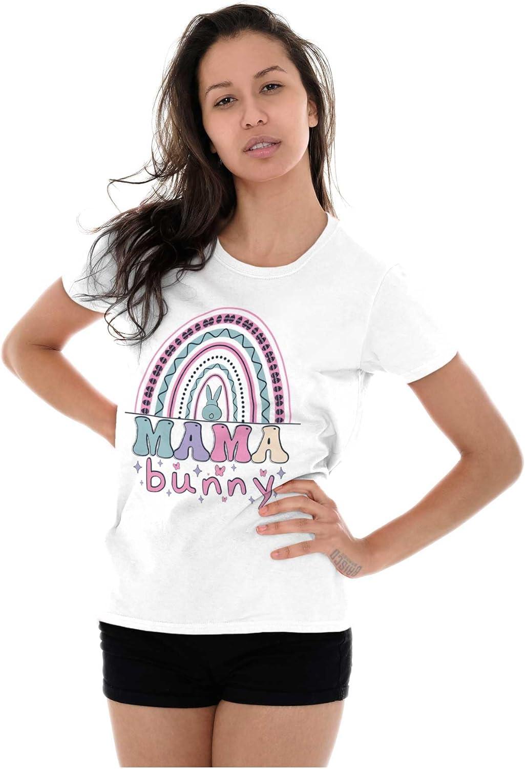 imageBrisco Brands Cute Spring Easter Egg Mama Bunny Womens Slim Fit Graphic TeeWhite