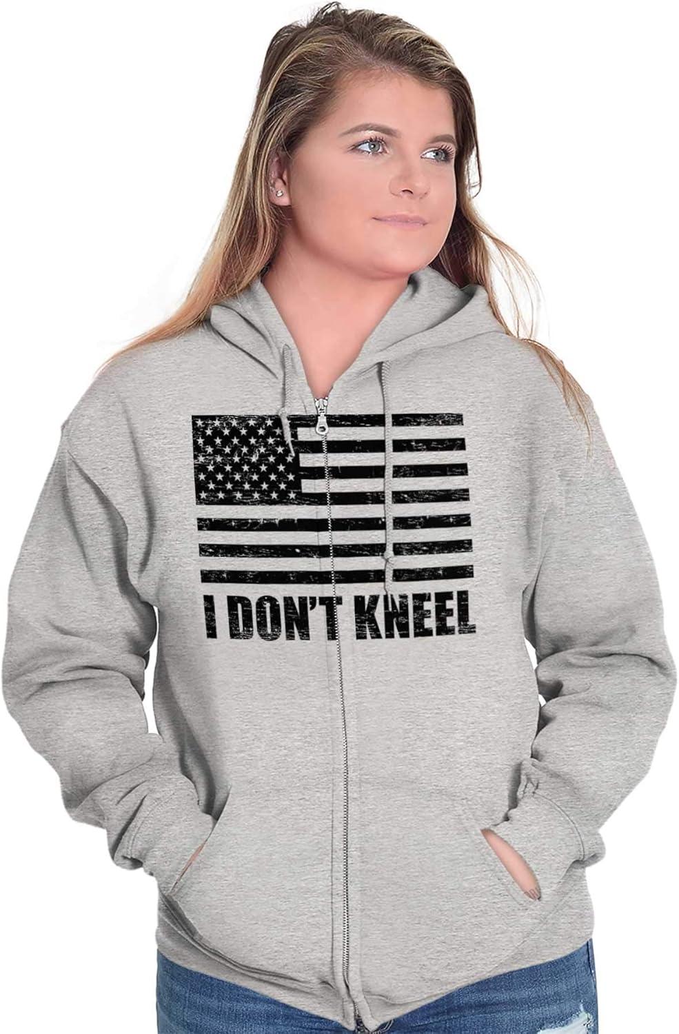 imageBrisco Brands Dont Kneel Anti Protest Patriotic Zip Up Hoodie Mens WomensSport Grey