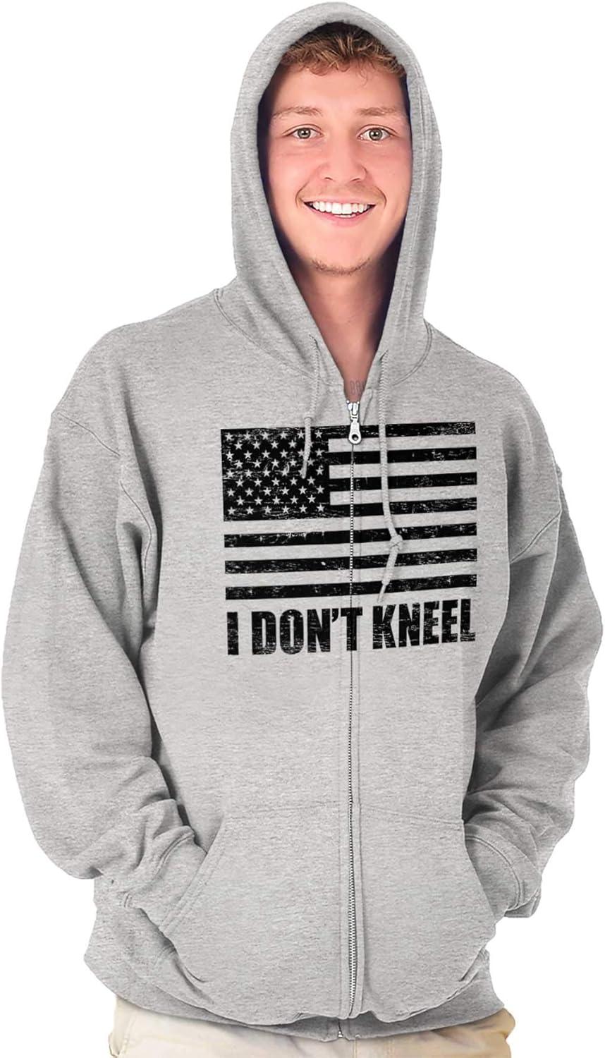 imageBrisco Brands Dont Kneel Anti Protest Patriotic Zip Up Hoodie Mens WomensSport Grey