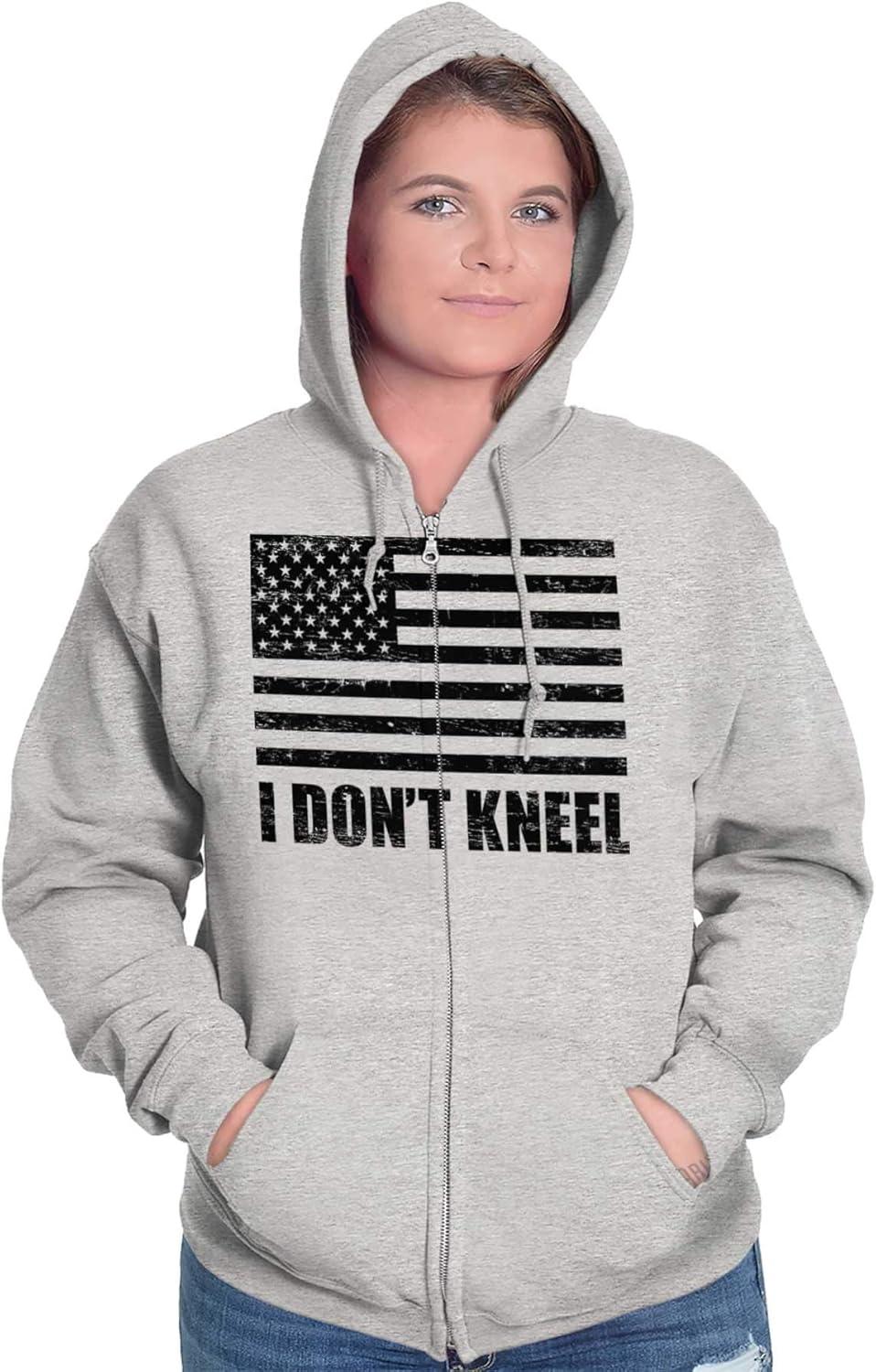 imageBrisco Brands Dont Kneel Anti Protest Patriotic Zip Up Hoodie Mens WomensSport Grey