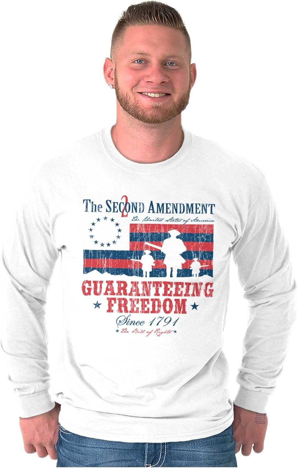 imageBrisco Brands Guarantee Freedom 2nd Amendment Mens Long Sleeve Tee T ShirtWhite