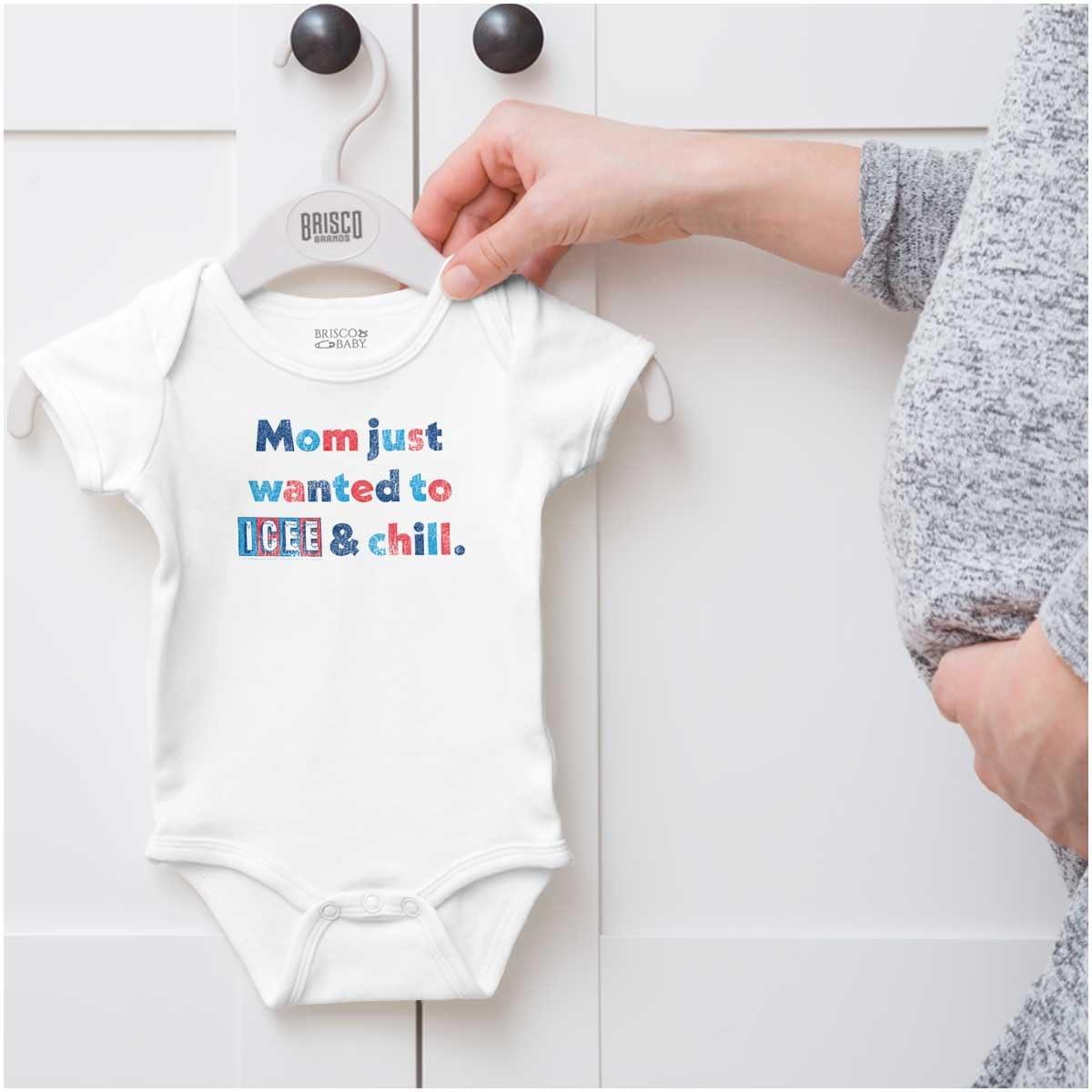 imageBrisco Brands Icee Logo And Chill Funny Mom Baby Romper Boys or GirlsWhite