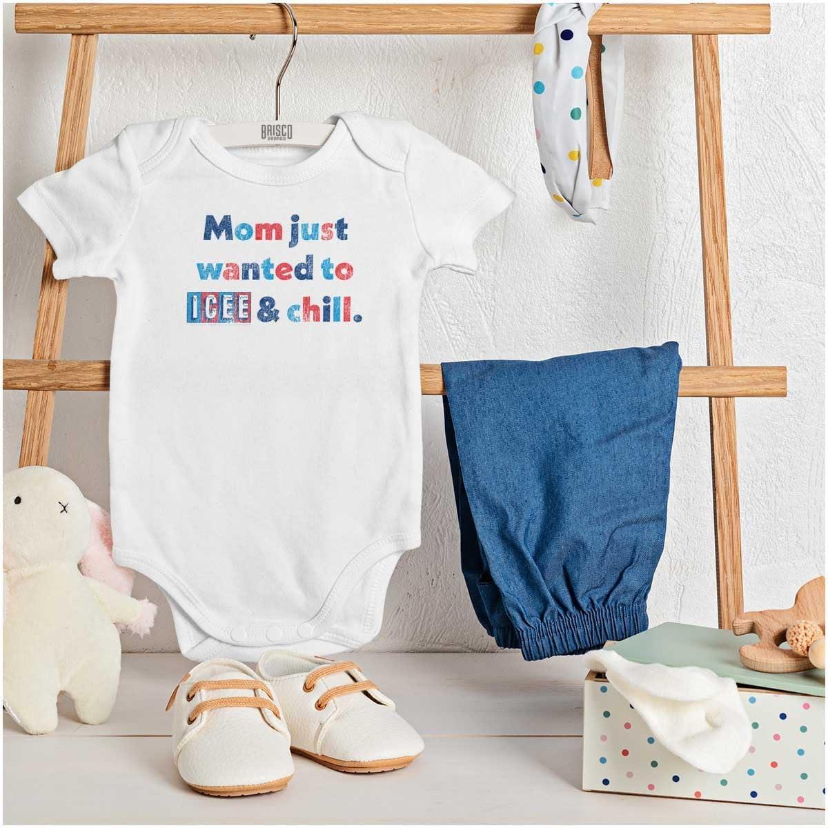 imageBrisco Brands Icee Logo And Chill Funny Mom Baby Romper Boys or GirlsWhite