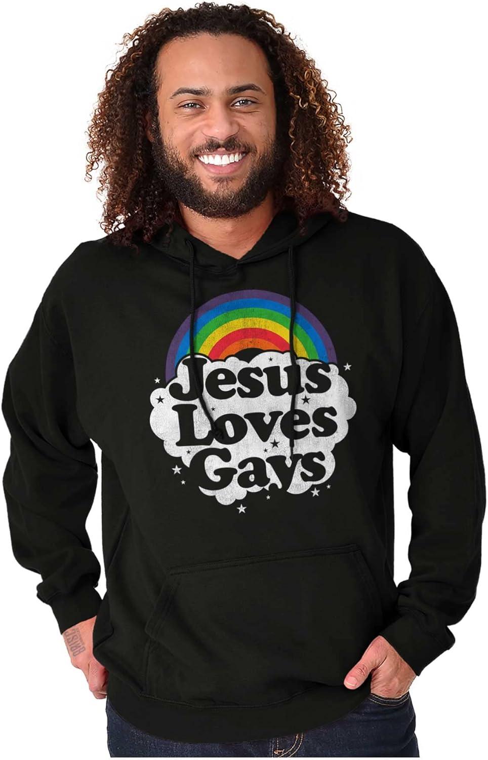imageBrisco Brands Jesus Loves Gays Rainbow Retro Fun Hoodie Sweatshirt Women MenBlack