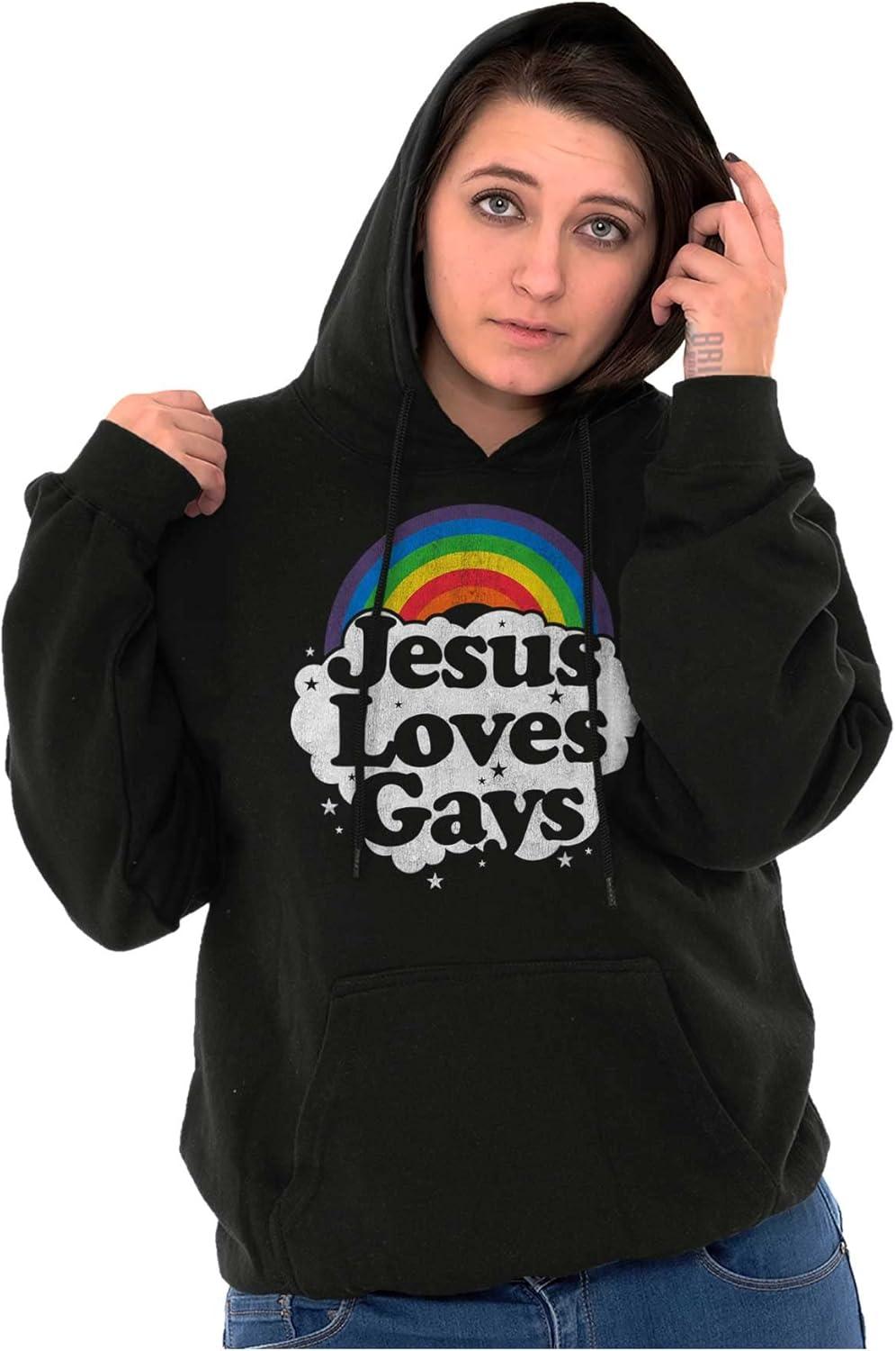 imageBrisco Brands Jesus Loves Gays Rainbow Retro Fun Hoodie Sweatshirt Women MenBlack