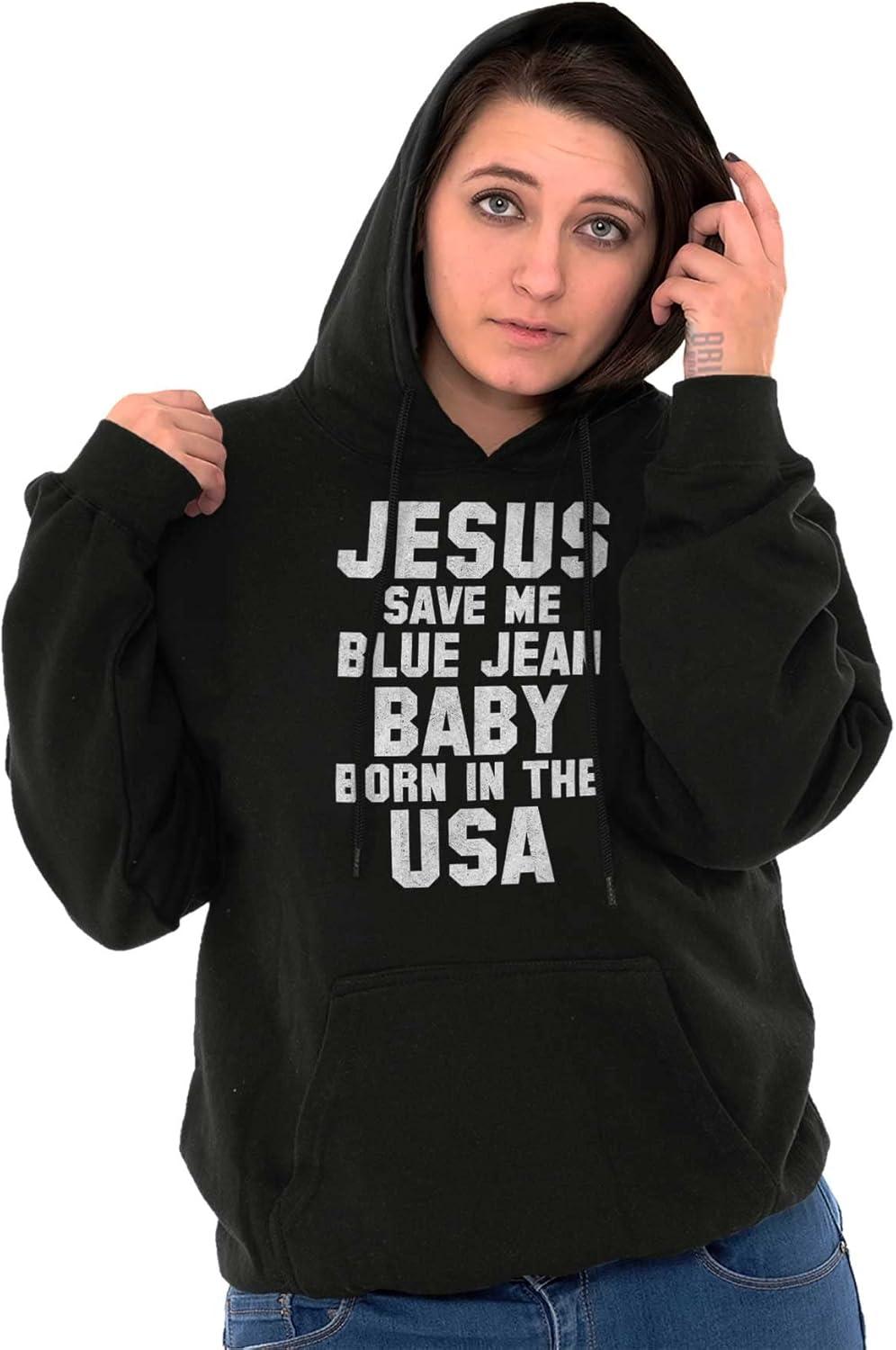 imageBrisco Brands Jesus Save Me Baby Born in the USA Hoodie Sweatshirt WomenBlack