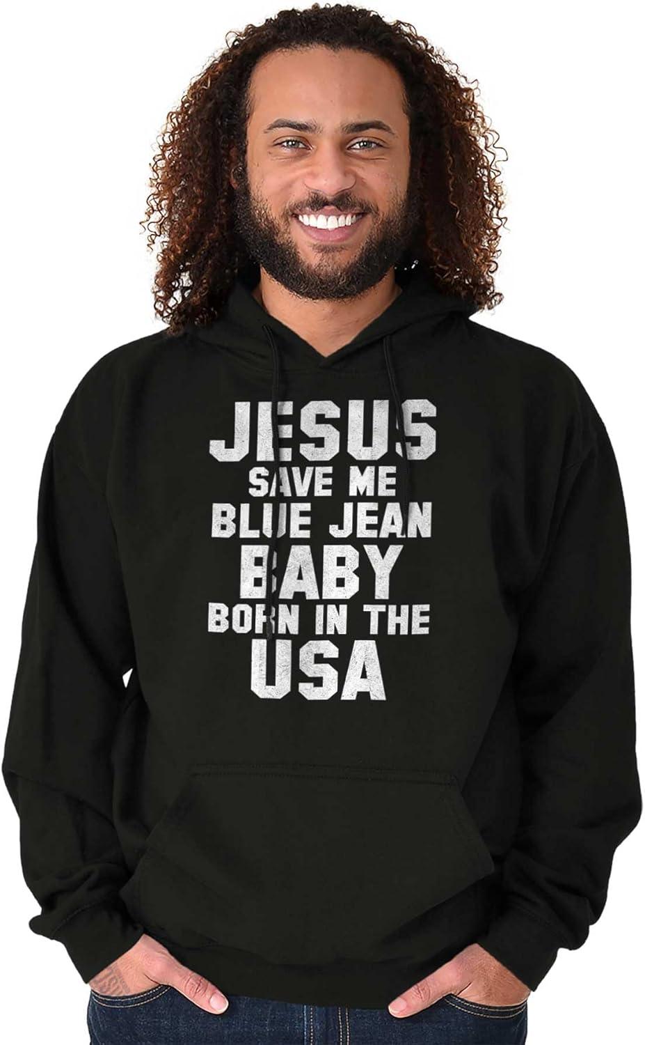 imageBrisco Brands Jesus Save Me Baby Born in the USA Hoodie Sweatshirt WomenBlack