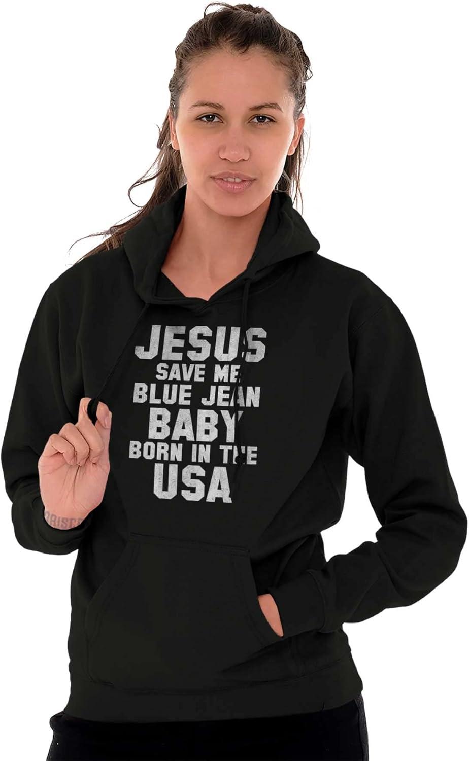imageBrisco Brands Jesus Save Me Baby Born in the USA Hoodie Sweatshirt WomenBlack