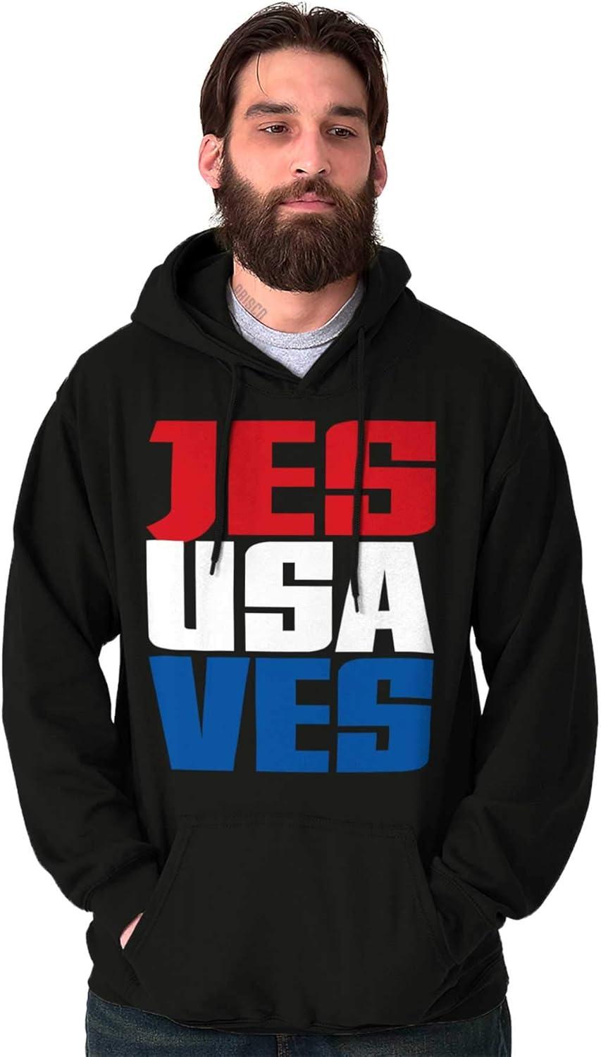 imageBrisco Brands Jesus Saves Red White Blue USA Hoodie Sweatshirt Women MenBlack
