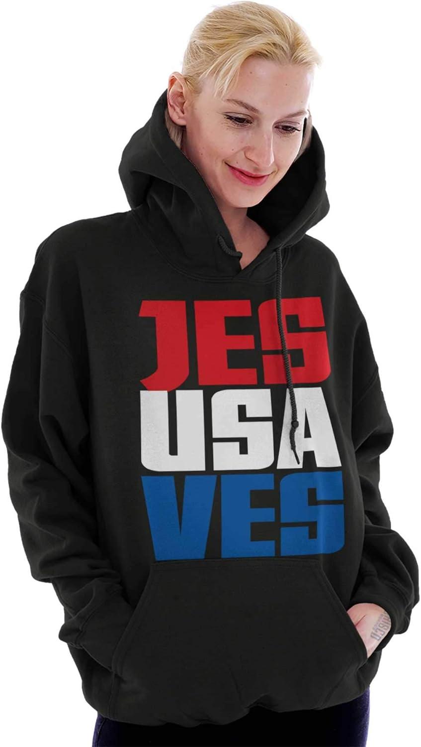 imageBrisco Brands Jesus Saves Red White Blue USA Hoodie Sweatshirt Women MenBlack