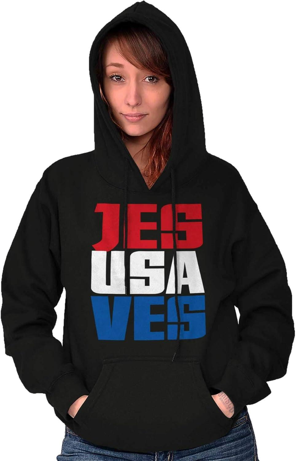 imageBrisco Brands Jesus Saves Red White Blue USA Hoodie Sweatshirt Women MenBlack