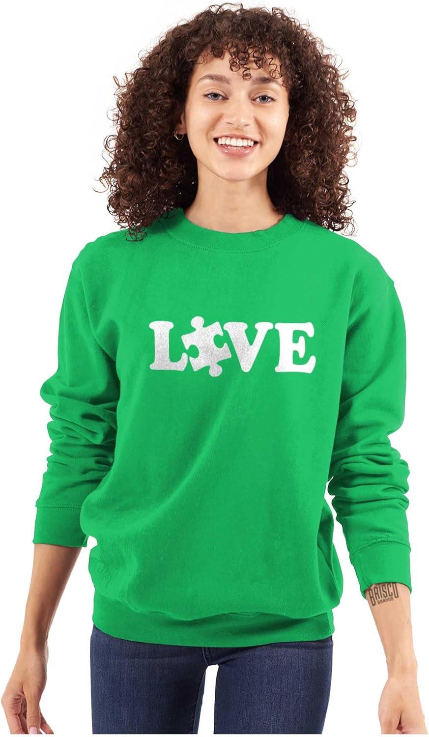 imageBrisco Brands Love Autism Awareness Puzzle Piece Sweatshirt for Men or WomenIrish Green