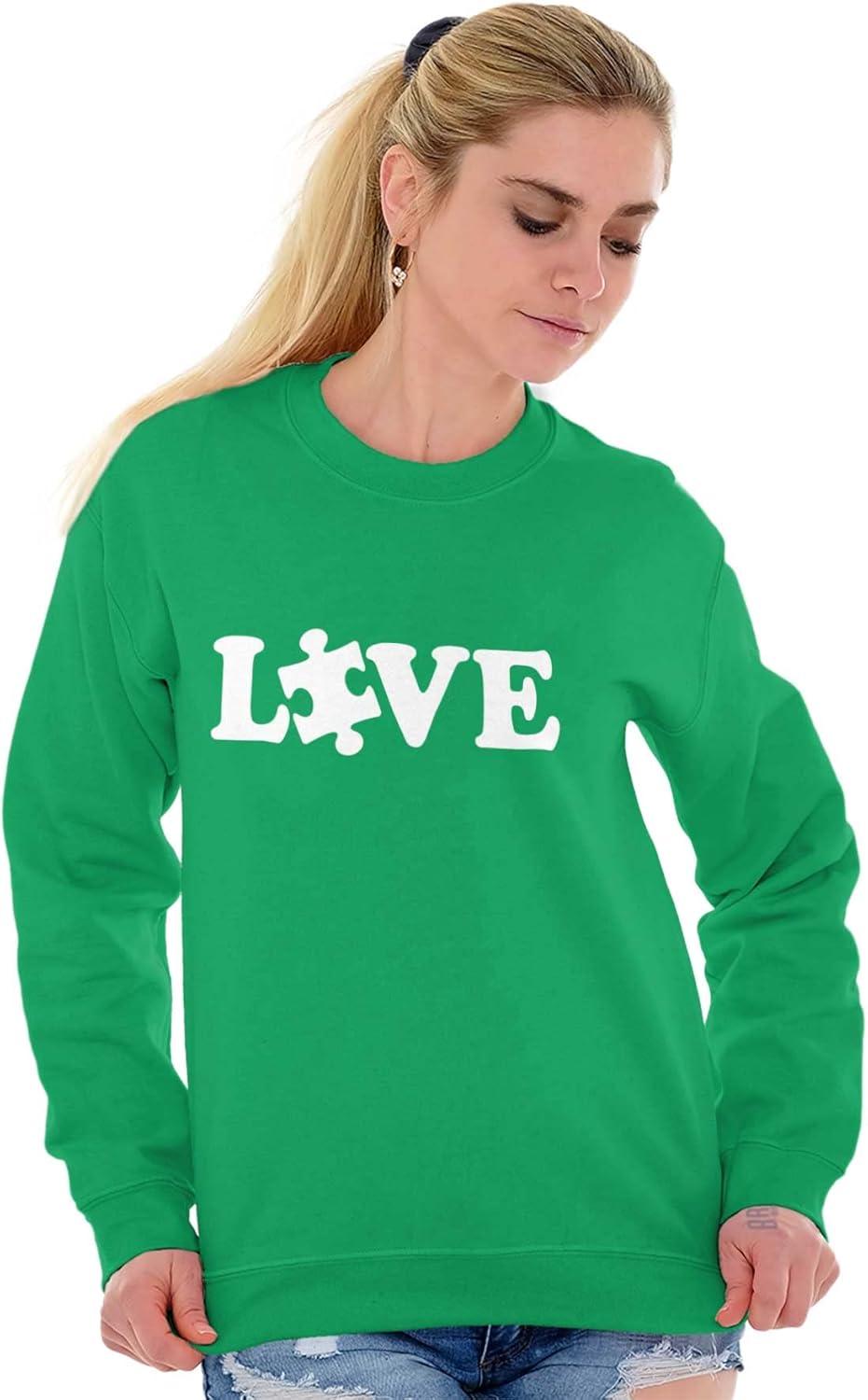imageBrisco Brands Love Autism Awareness Puzzle Piece Sweatshirt for Men or WomenIrish Green