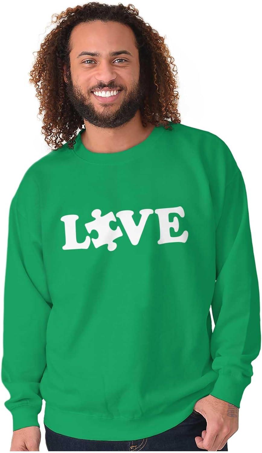 imageBrisco Brands Love Autism Awareness Puzzle Piece Sweatshirt for Men or WomenIrish Green