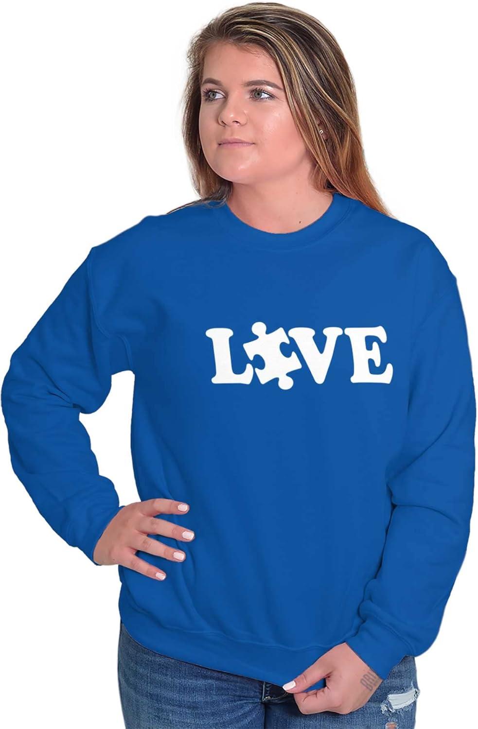 imageBrisco Brands Love Autism Awareness Puzzle Piece Sweatshirt for Men or WomenRoyal