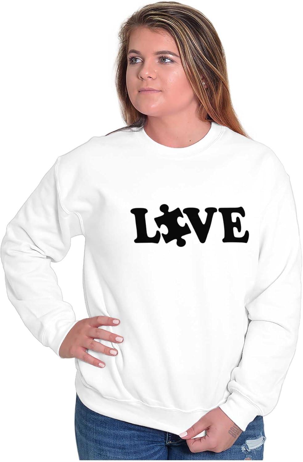 imageBrisco Brands Love Autism Awareness Puzzle Piece Sweatshirt for Men or WomenWhite