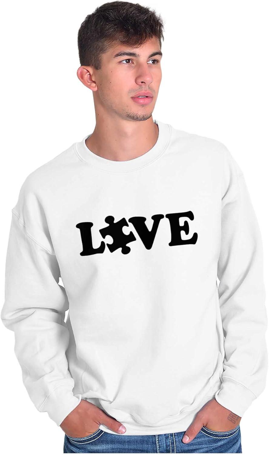 imageBrisco Brands Love Autism Awareness Puzzle Piece Sweatshirt for Men or WomenWhite