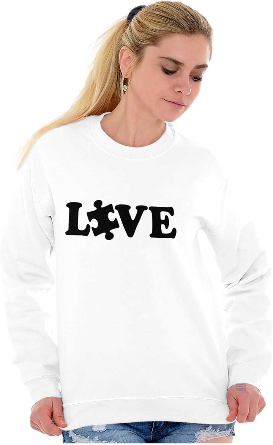 imageBrisco Brands Love Autism Awareness Puzzle Piece Sweatshirt for Men or WomenWhite