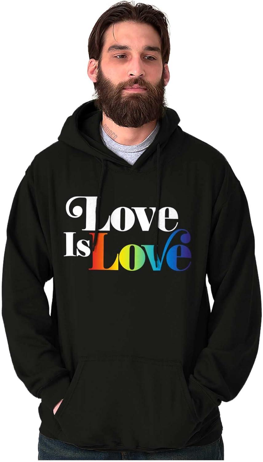 imageBrisco Brands Love is Love LGBT Gay Pride Rainbow Hoodie Sweatshirt Women MenBlack