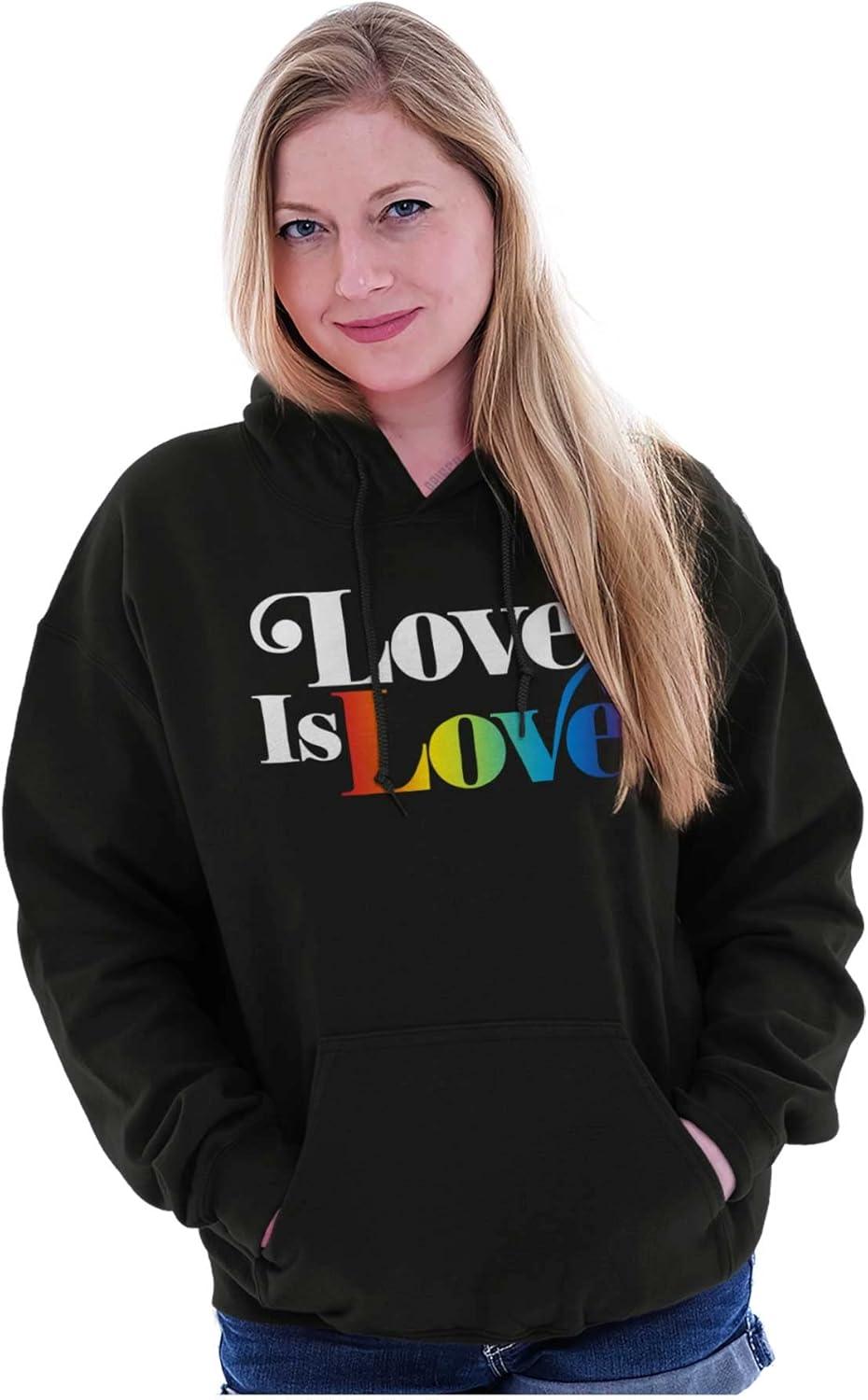 imageBrisco Brands Love is Love LGBT Gay Pride Rainbow Hoodie Sweatshirt Women MenBlack