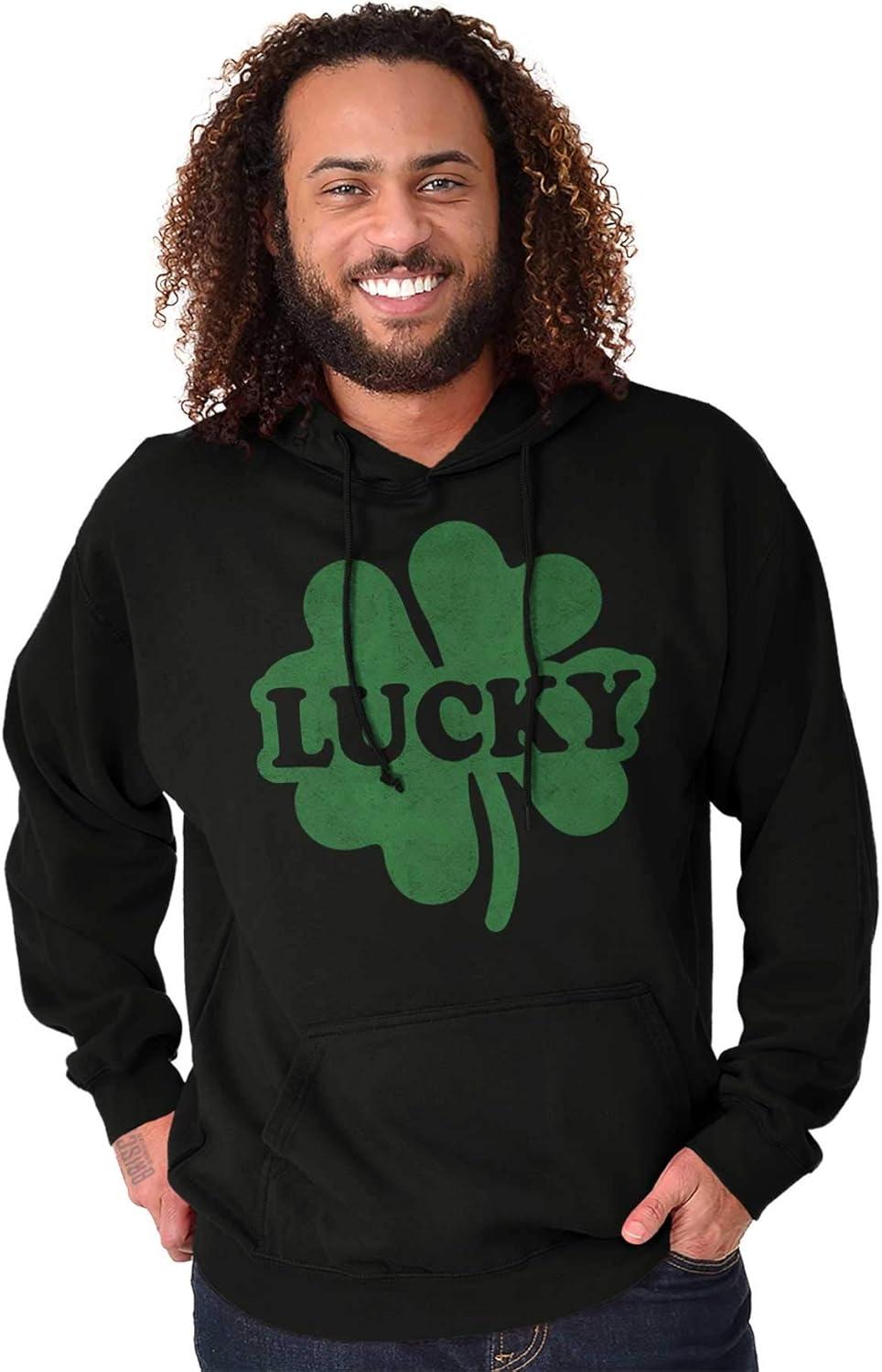 imageBrisco Brands Lucky 4 Leaf Clover St Patricks Day Hoodie Sweatshirt Women MenBlack