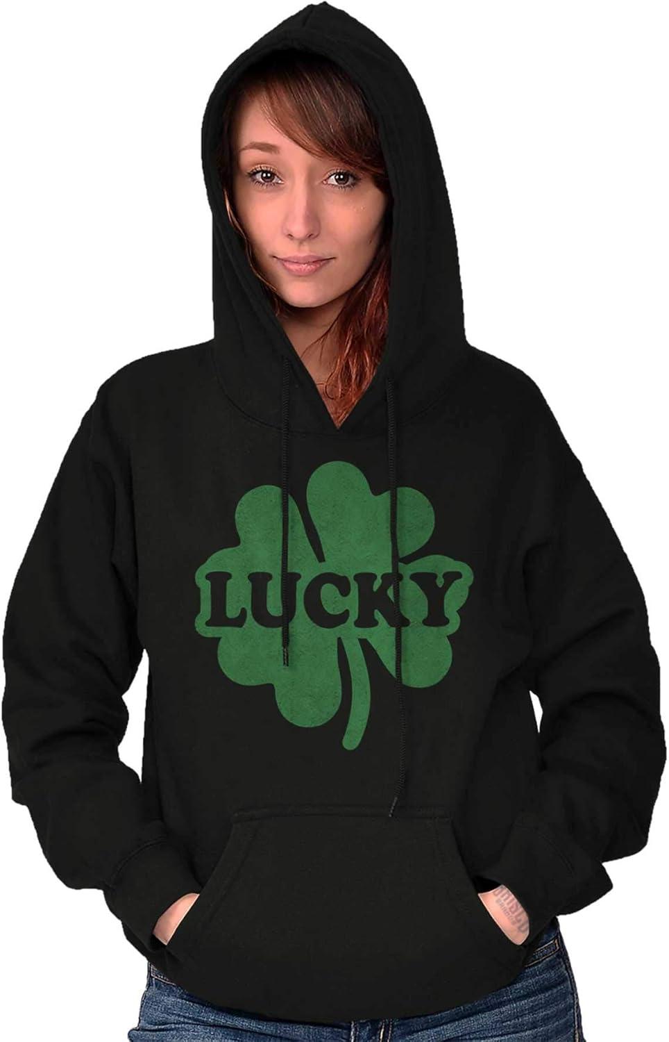 imageBrisco Brands Lucky 4 Leaf Clover St Patricks Day Hoodie Sweatshirt Women MenBlack