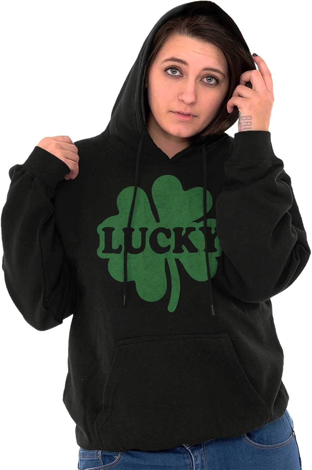 imageBrisco Brands Lucky 4 Leaf Clover St Patricks Day Hoodie Sweatshirt Women MenBlack