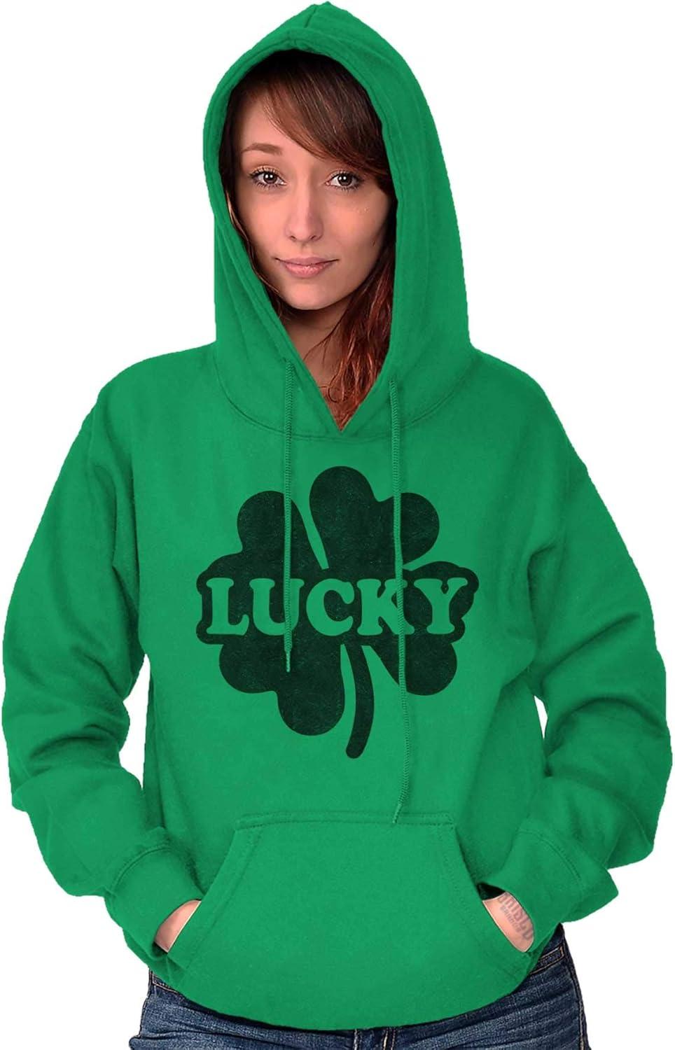 imageBrisco Brands Lucky 4 Leaf Clover St Patricks Day Hoodie Sweatshirt Women MenIrish Green
