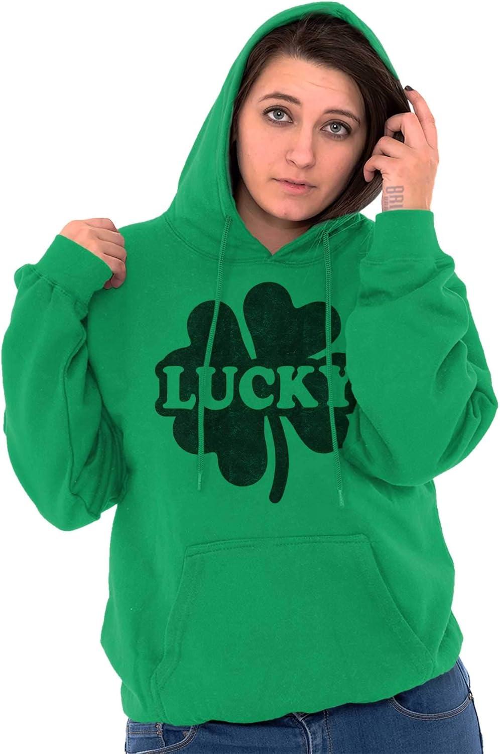 imageBrisco Brands Lucky 4 Leaf Clover St Patricks Day Hoodie Sweatshirt Women MenIrish Green