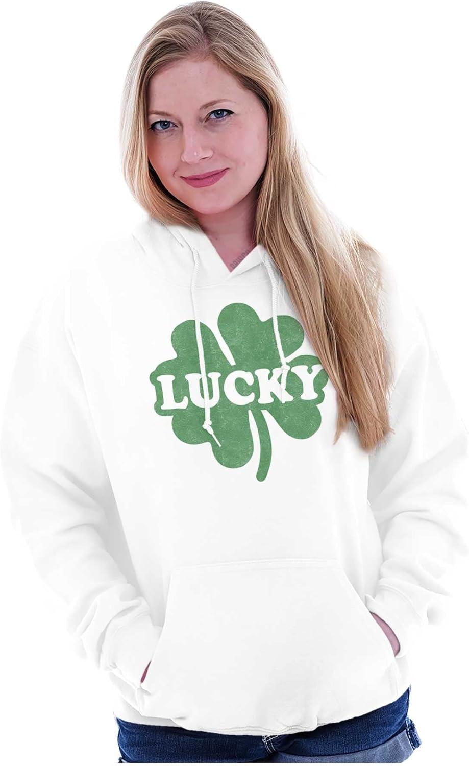 imageBrisco Brands Lucky 4 Leaf Clover St Patricks Day Hoodie Sweatshirt Women MenWhite