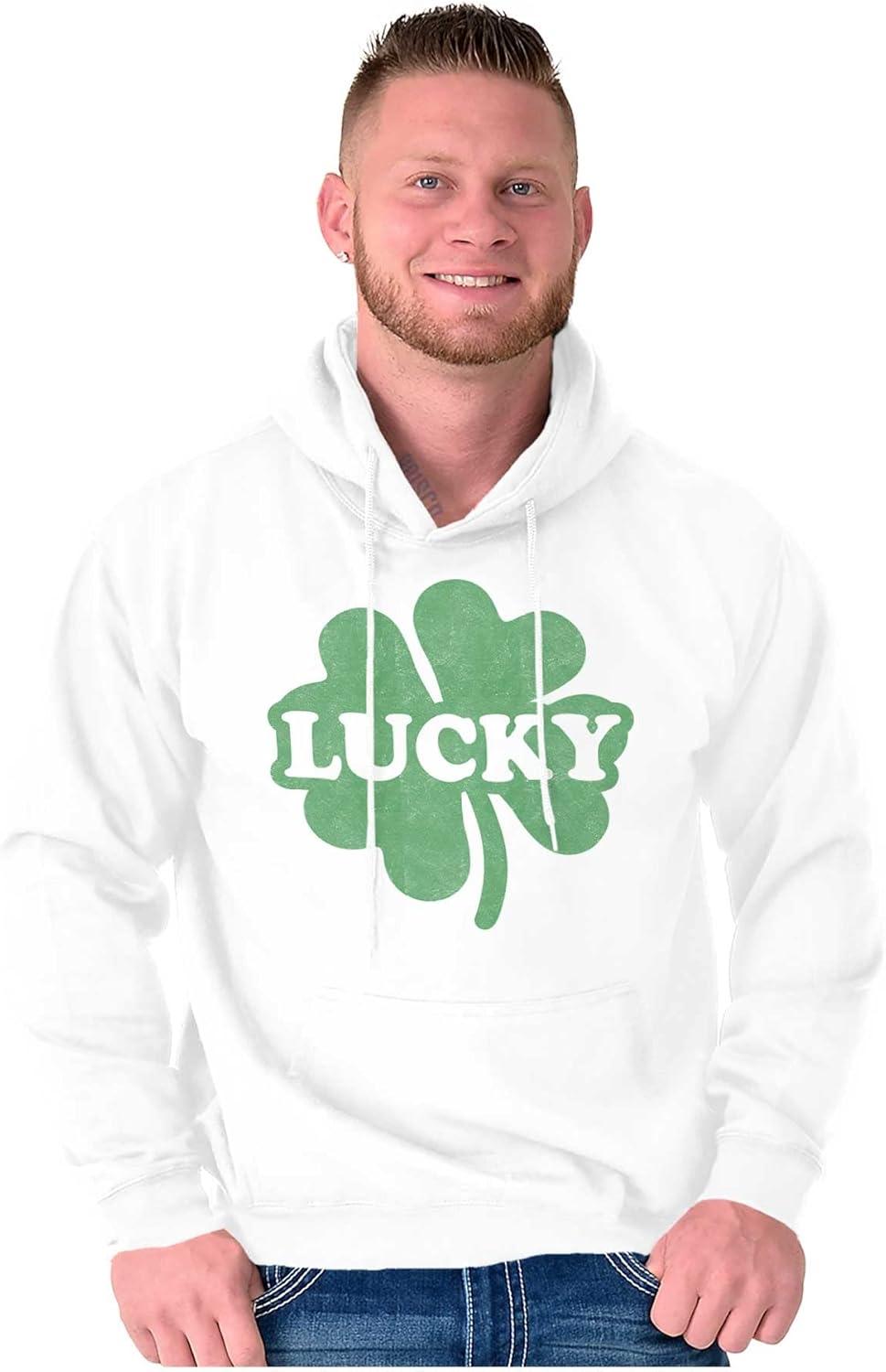 imageBrisco Brands Lucky 4 Leaf Clover St Patricks Day Hoodie Sweatshirt Women MenWhite