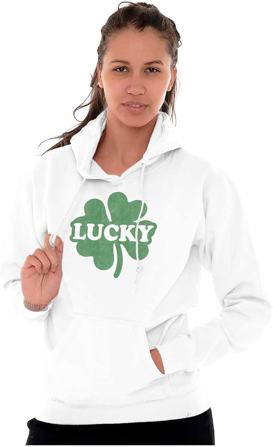 imageBrisco Brands Lucky 4 Leaf Clover St Patricks Day Hoodie Sweatshirt Women MenWhite