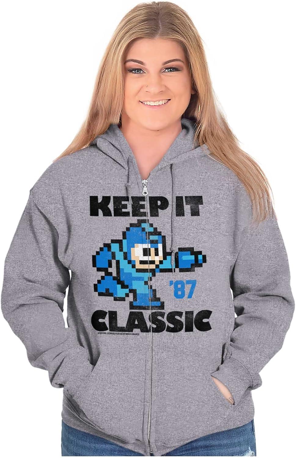 imageBrisco Brands Mega Man Keep it Classic 80s Gaming Zip Up Hoodie Mens WomensSport Grey