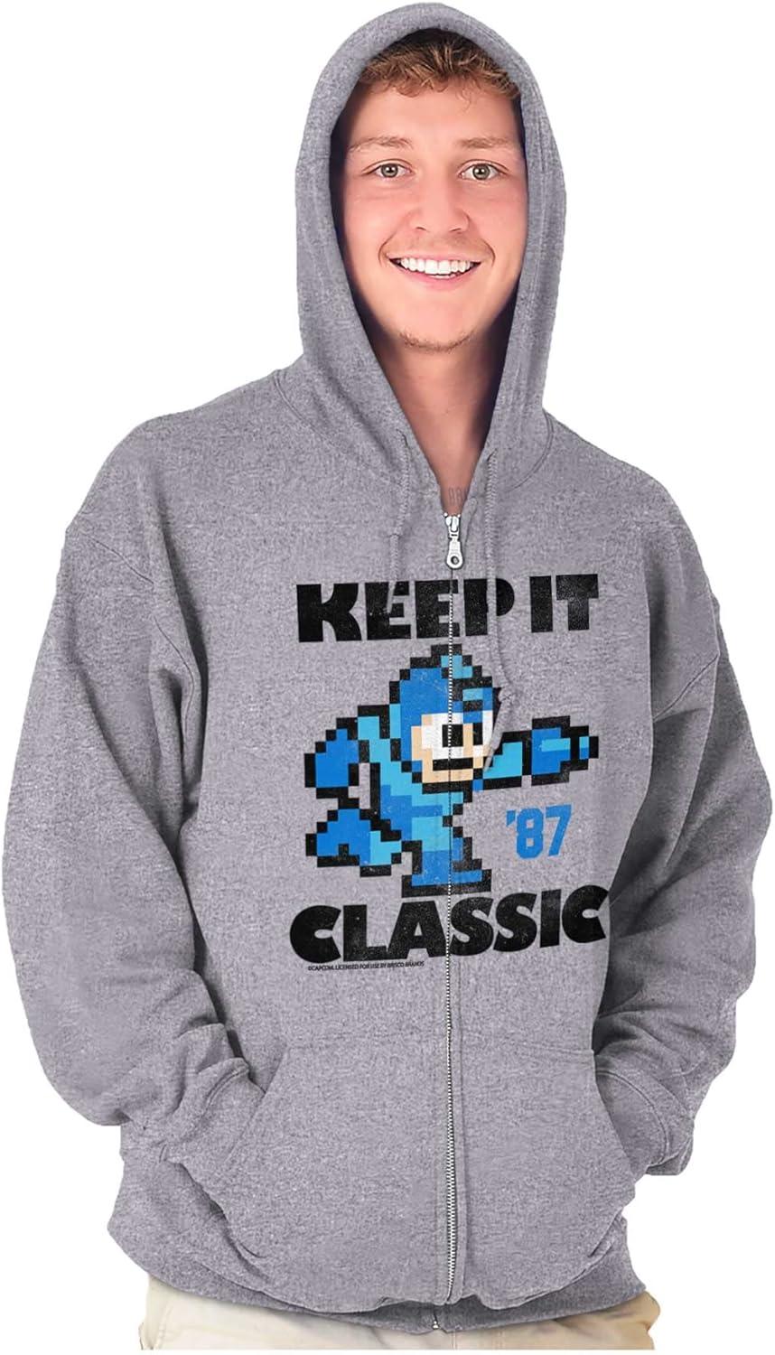 imageBrisco Brands Mega Man Keep it Classic 80s Gaming Zip Up Hoodie Mens WomensSport Grey