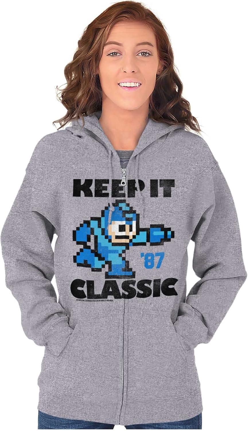 imageBrisco Brands Mega Man Keep it Classic 80s Gaming Zip Up Hoodie Mens WomensSport Grey
