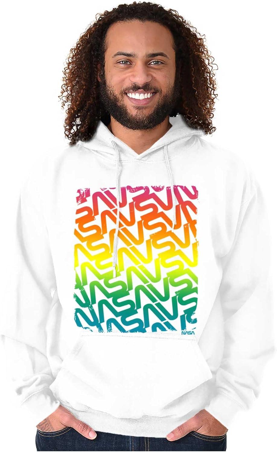 imageBrisco Brands NASA Worm Logo Rainbow Gradient Hoodie Sweatshirt Women MenWhite