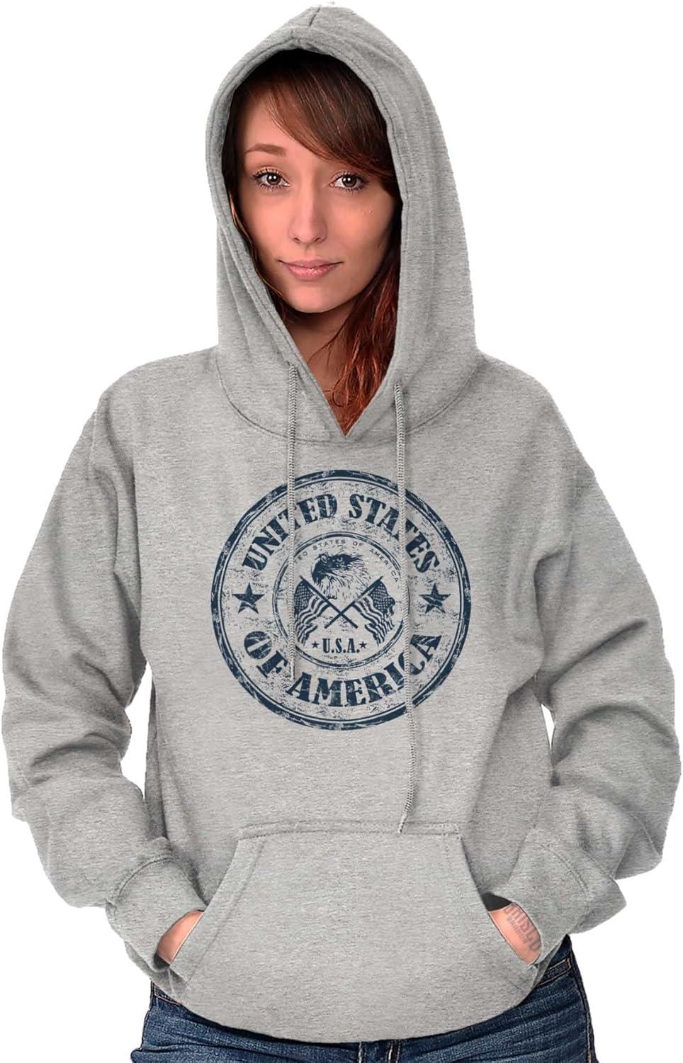 imageBrisco Brands Patriotic America Seal USA Americana Hoodie Sweatshirt Women MenSport Grey