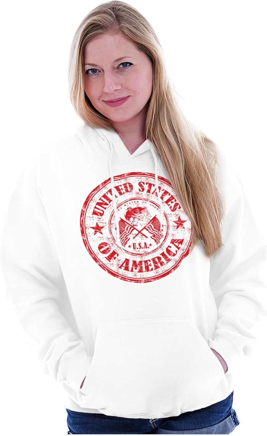 imageBrisco Brands Patriotic America Seal USA Americana Hoodie Sweatshirt Women MenWhite