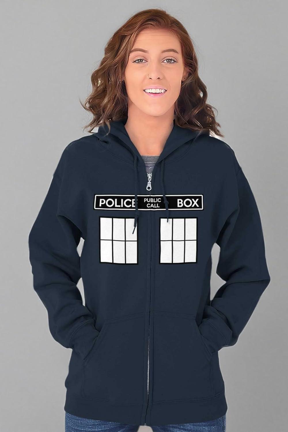 imageBrisco Brands Police Box Doc Cyber Men Time Travel Zip Up Hoodie Mens Womens