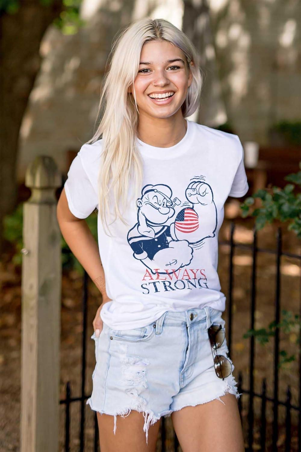 imageBrisco Brands Popeye Patriotic American Flag Strong Graphic T Shirt Men or WomenWhite