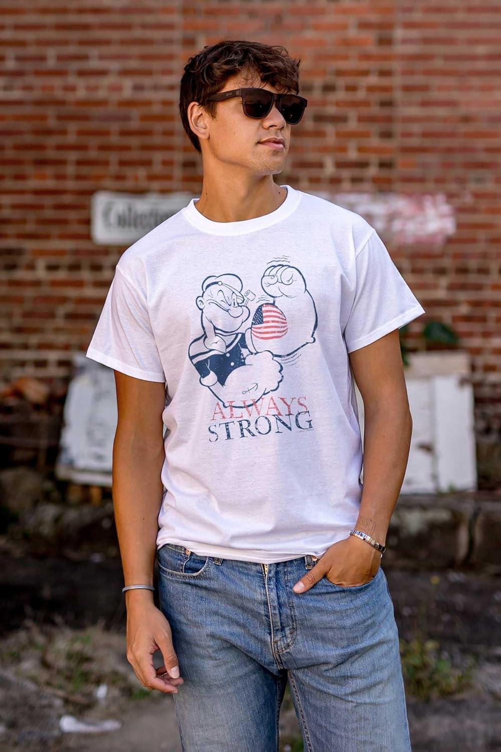 imageBrisco Brands Popeye Patriotic American Flag Strong Graphic T Shirt Men or WomenWhite