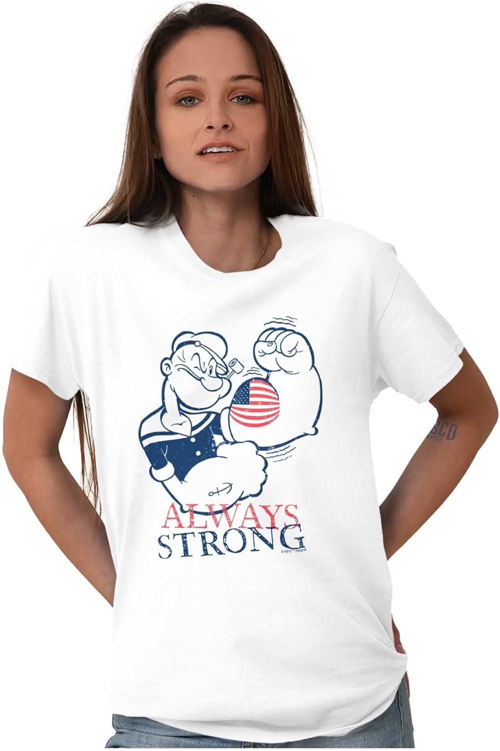 imageBrisco Brands Popeye Patriotic American Flag Strong Graphic T Shirt Men or WomenWhite