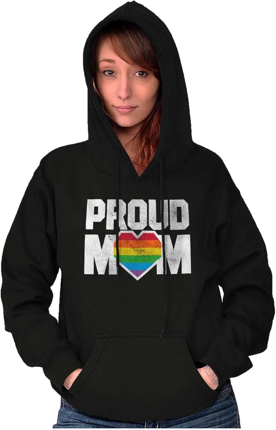 imageBrisco Brands Proud Mom Mother Gay Pride LGBTQ Ally Hoodie Sweatshirt WomenBlack