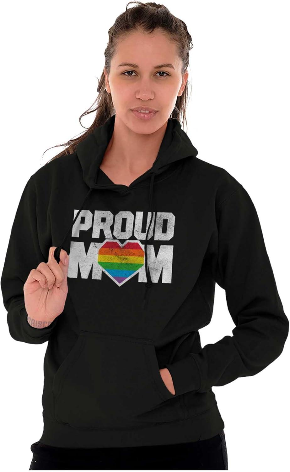 imageBrisco Brands Proud Mom Mother Gay Pride LGBTQ Ally Hoodie Sweatshirt WomenBlack
