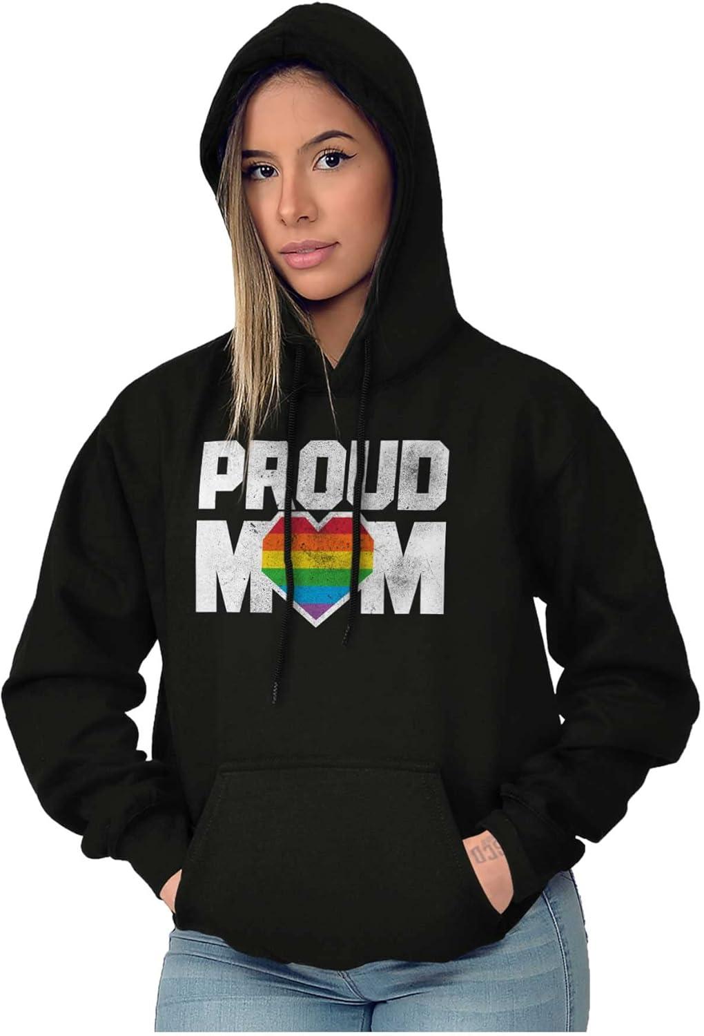 imageBrisco Brands Proud Mom Mother Gay Pride LGBTQ Ally Hoodie Sweatshirt WomenBlack