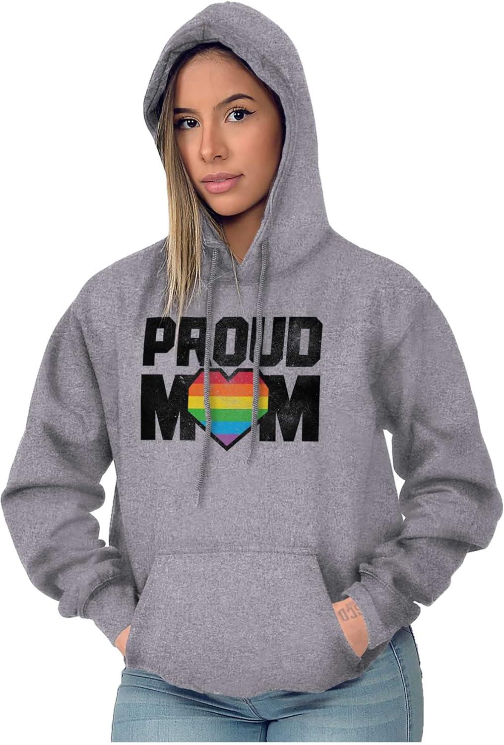imageBrisco Brands Proud Mom Mother Gay Pride LGBTQ Ally Hoodie Sweatshirt WomenSport Grey